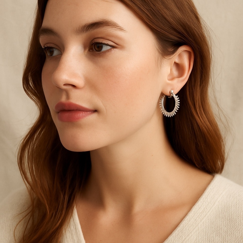 New Marlyn Schiff Silver Tone Textured Hoop Earrings
